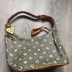 Dooney & Bourke Brown Monogram Shoulder Bag with Tan Trim